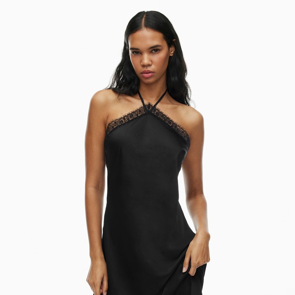 Aritzia Wilfred Lyon Black Lace Trim Slip Dress